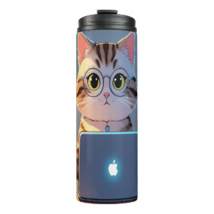Niedlicher Cat Laptop Travel Mug - Smart On-the-Go Thermosbecher