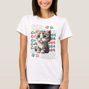 Niedlicher Cat Mama T - Shirt mit Adorable Kitten