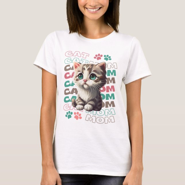 Niedlicher Cat Mama T - Shirt mit Adorable Kitten (Vorderseite)