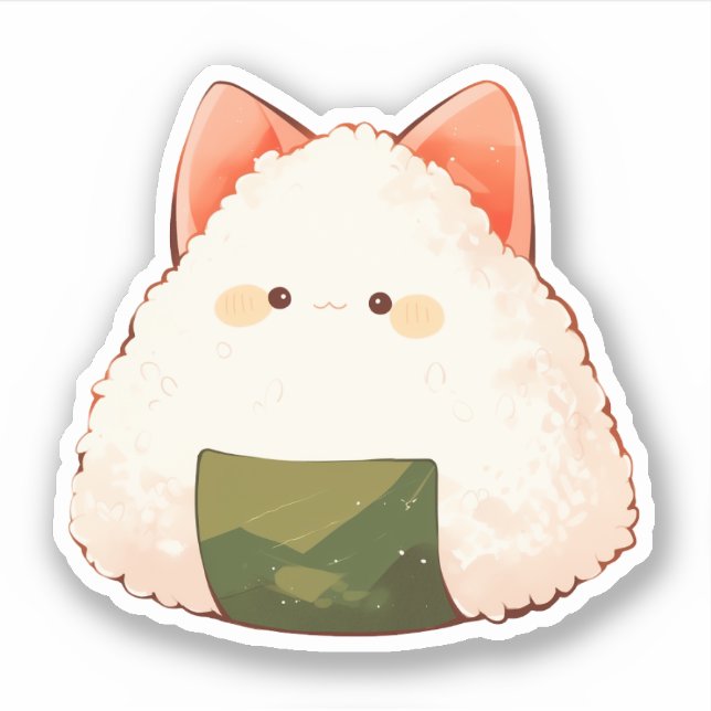 Niedlicher Cat Onigiri Aufkleber (Vorderseite)