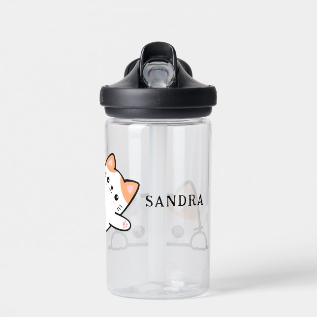 Niedlicher Cat Peaking Individuelle Name Trinkflasche (Vorne)