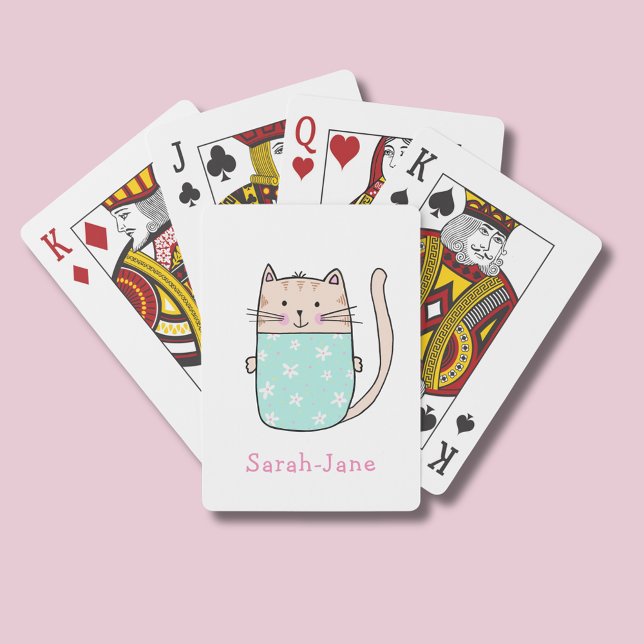 Niedlicher Cat Personalisierter Individuelle Name Spielkarten (Personalized cat playing cards )