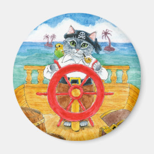Niedlicher Cat Pirate Budgie Ship Caribbean Sea Ma Magnet