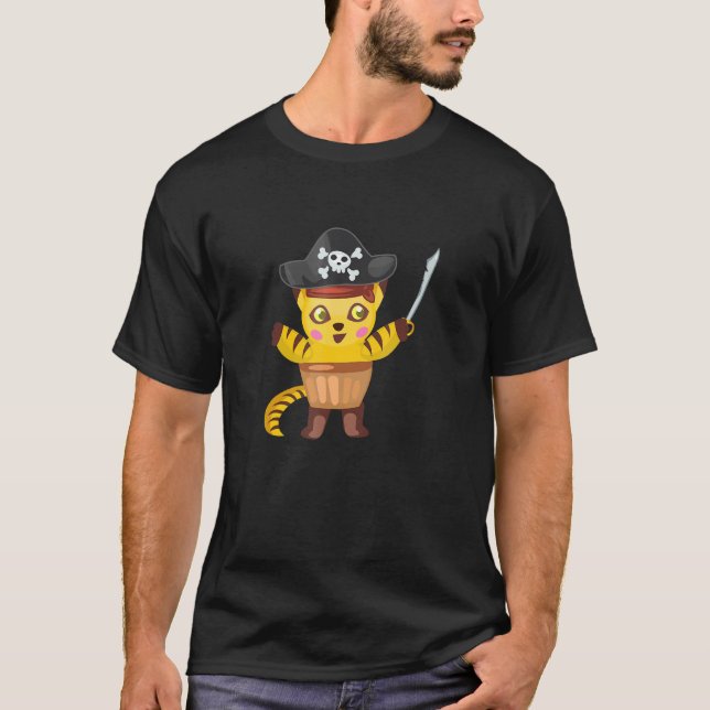 Niedlicher Cat Pirate Eye Patch Pirates Captain Fa T-Shirt (Vorderseite)