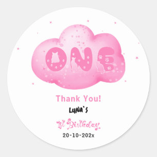 Niedlicher Cat Schriftart Wasserfarbe Rosa Wolke 1 Runder Aufkleber