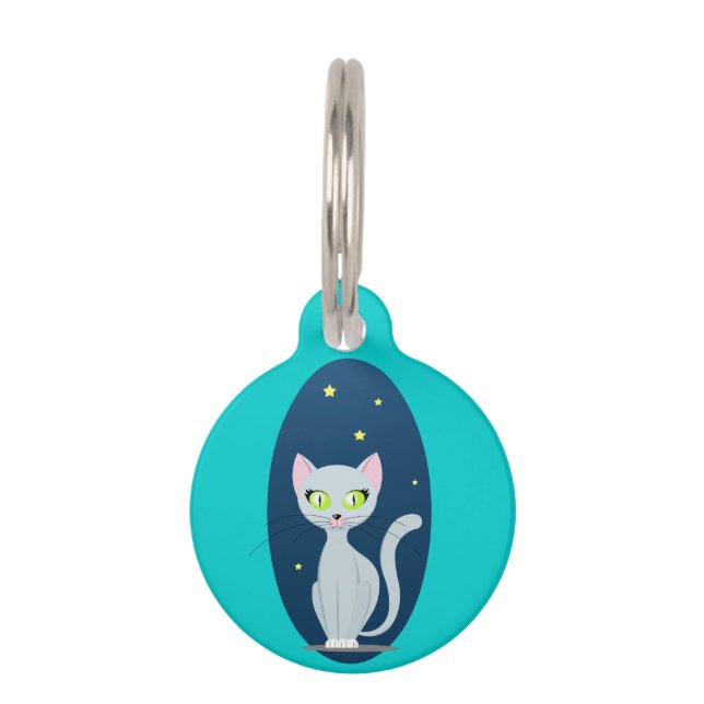 Niedlicher Cat Starry night sky Cartoon mit benutz Haustiermarke (Rückseite)