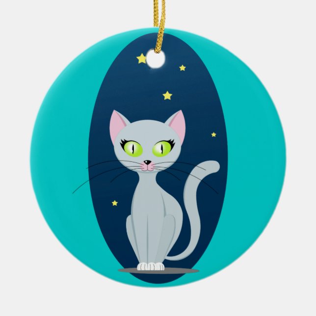 Niedlicher Cat Starry night sky Cartoon mit benutz Keramik Ornament (Vorne)