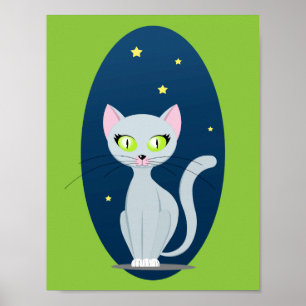Niedlicher Cat Starry night sky Cartoon mit benutz Poster