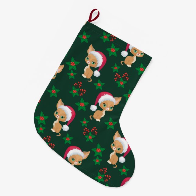 Niedlicher Cat Strumpf Großer Weihnachtsstrumpf (Vorderansicht (hängend))