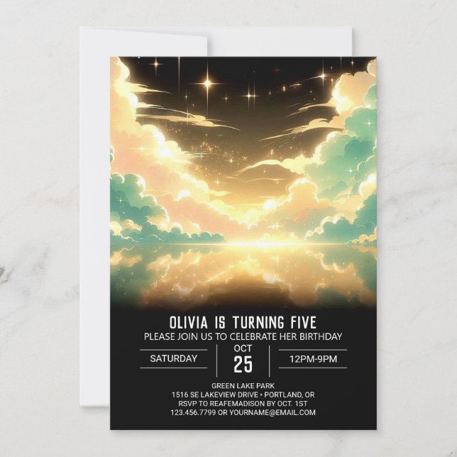 Niedlicher Celestial Digital Geburtstag Einladung (Vorderseite)