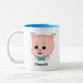 Niedlicher Chanchi Pig Cartoon Zwei-Tonen-Kaffee-T Zweifarbige Tasse