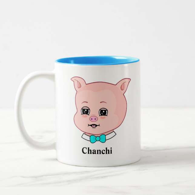 Niedlicher Chanchi Pig Cartoon Zwei-Tonen-Kaffee-T Zweifarbige Tasse (Links)