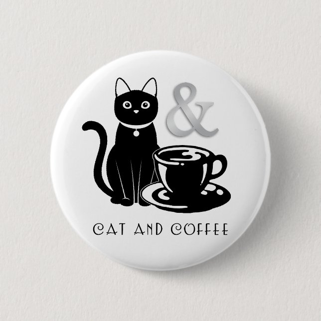 Niedlicher Chat Lover Kaffee Lover Schwarz und Wei Button (Vorderseite)