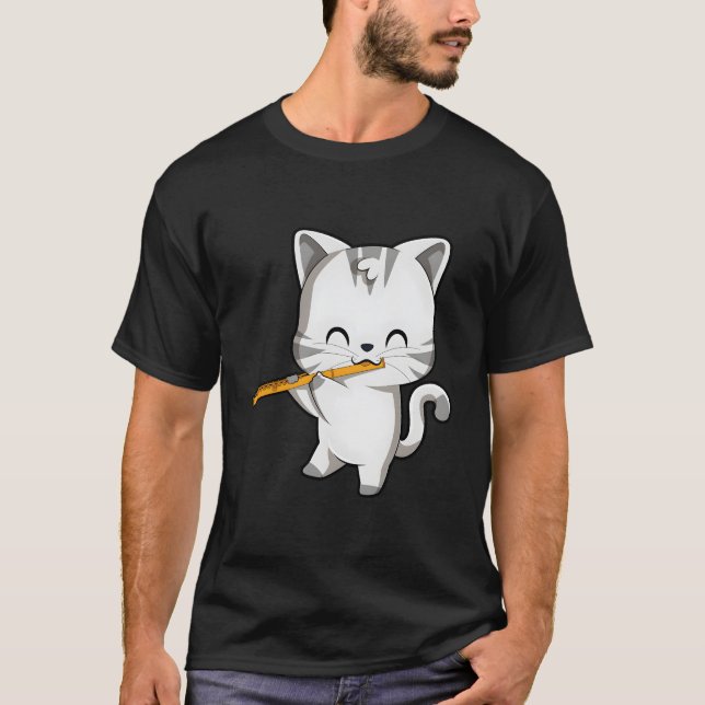 Niedlicher Chat Playing Flute T-Shirt (Vorderseite)