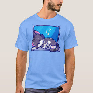 Niedlicher Chat-Schlaf auf Laptop-Cartoon T-Shirt