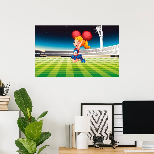 Niedlicher Cheerleader auf dem Sportfeld Poster (Von Creator hochgeladen)
