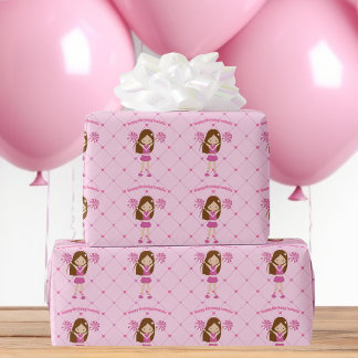 Niedlicher Cheerleader Girl Pink Geburtstag Geschenkpapier