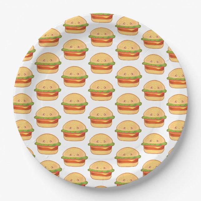Niedlicher Cheeseburger Pappteller (Vorderseite)