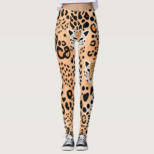 Niedlicher Cheetah Print mit Faces Leggings (Vorderseite)