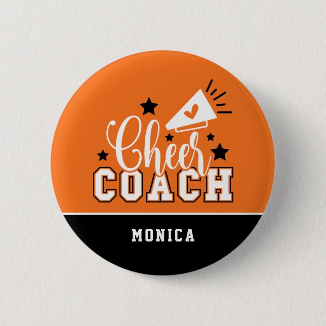 Niedlicher Cheftrainer Personalisiert Orange & Bla Button (Vorderseite)