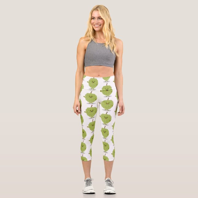 Niedlicher Cherimoya-Cartoon Capri Leggings (Vorderseite)