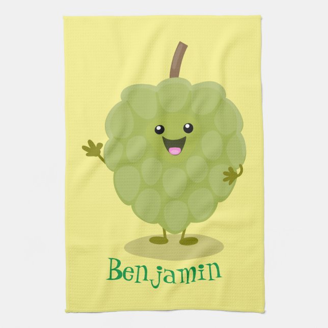 Niedlicher Cherimoya-Cartoon Geschirrtuch (Vertikal)