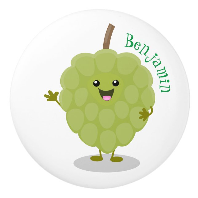 Niedlicher Cherimoya-Cartoon Keramikknauf (Vorderseite)