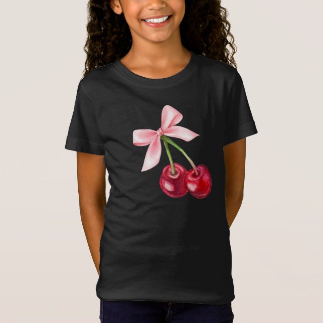 Niedlicher Cherry & Bow Graphic T - Shirt (Vorderseite)