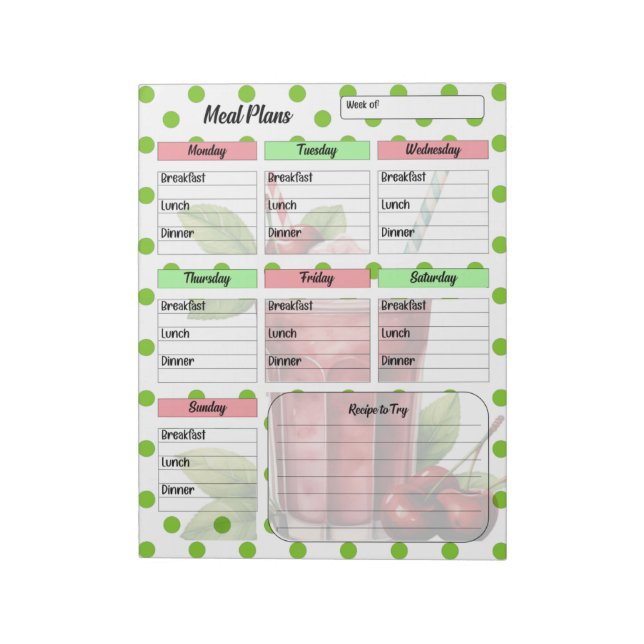 "Niedlicher Cherry Weekly Meal Planner" Notizblock (Rotiert)