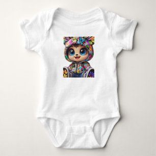 Niedlicher Chibi-Bär in Graffiti Butterfly Hoodie  Baby Strampler