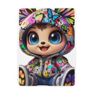 Niedlicher Chibi-Bär in Graffiti Butterfly Hoodie Magnet