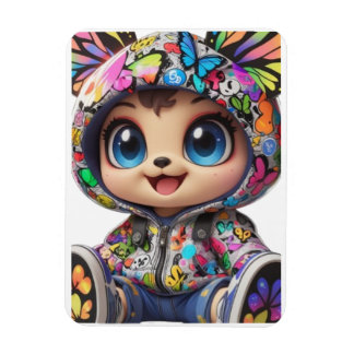 Niedlicher Chibi-Bär in Graffiti Butterfly Hoodie Magnet