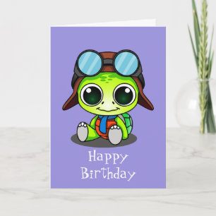 Niedlicher Chibi Cartoon Turtle Happy Birthday Karte
