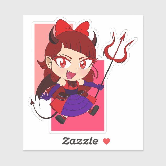 Niedlicher Chibi Devil mit Roter Hintergrundaufkle Aufkleber (Blatt)