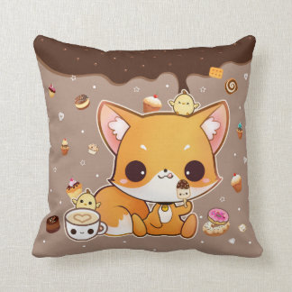 Niedlicher chibi Fuchs mit kawaii Eiscreme Kissen