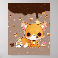 Niedlicher Chibi-Fuchs mit Kawaii-Eiscreme