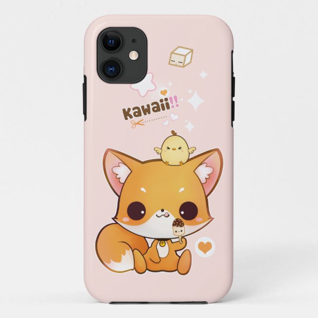 Niedlicher chibi Fuchs mit kawaii Küken und Case-Mate iPhone Hülle (Rückseite)