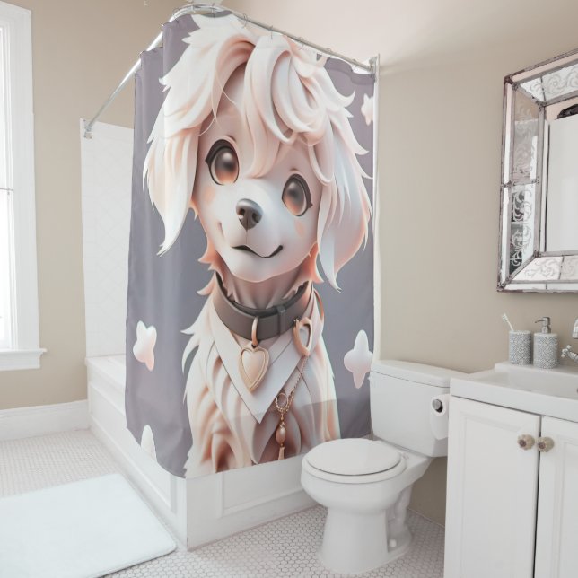 Niedlicher Chibi Golden Retriever Welppy Duschvorhang (Beispiel)