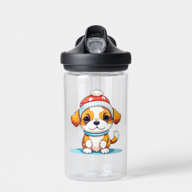 Niedlicher Chibi Kawaii Cartoon Weihnachtswelpen W Trinkflasche (Vorne)