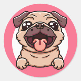 Niedlicher Chibi-Mops, der sich durch Loch ausbrei Runder Aufkleber