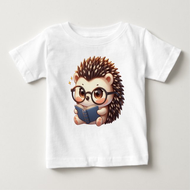 Niedlicher Chibi Reading Igel Baby T-shirt (Vorderseite)