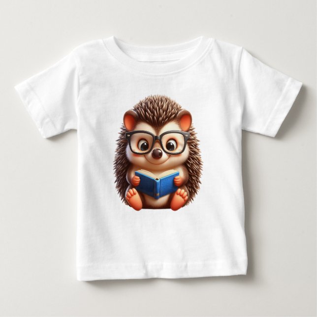 Niedlicher Chibi Reading Igel Baby T-shirt (Vorderseite)