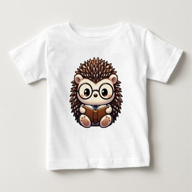 Niedlicher Chibi Reading Igel Baby T-shirt (Vorderseite)