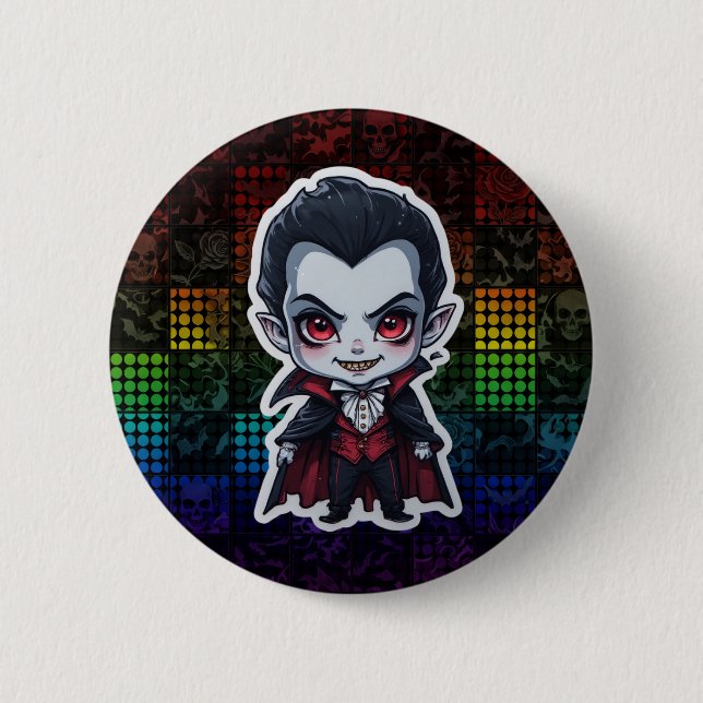 Niedlicher Chibi Vampire Halloween-Zeichenaufklebe Button (Vorderseite)