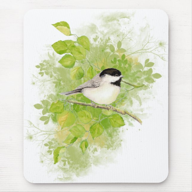 Niedlicher Chickadee Bird in Poplar Tree Mousepad (Vorne)