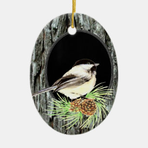 Niedlicher Chickadee Bird in Tree, Natur, Tierwelt Keramikornament