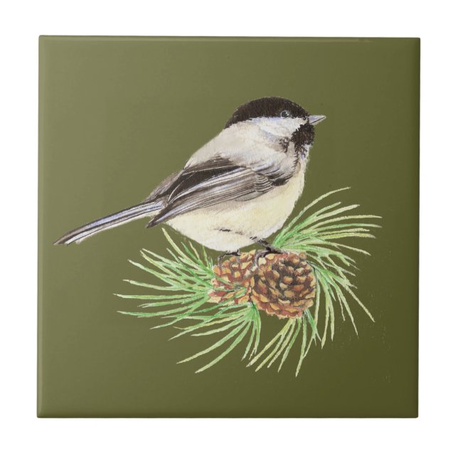 Niedlicher Chickadee Bird, Natur, Wildnis, Tier Fliese (Vorderseite)