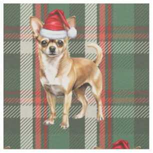 Niedlicher Chihuahua Dog Karierte Weihnachten grün Stoff