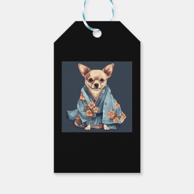 Niedlicher Chihuahua Hund auf Japanisch Kimono Rob Geschenkanhänger (Vorderseite)