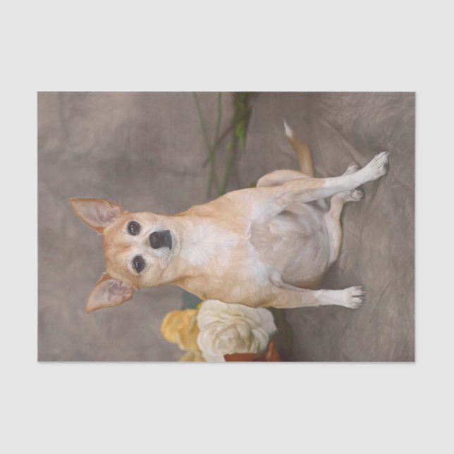 Niedlicher Chihuahua Hund Blumenstrauß Portrait Seidenpapier (Vorderseite)